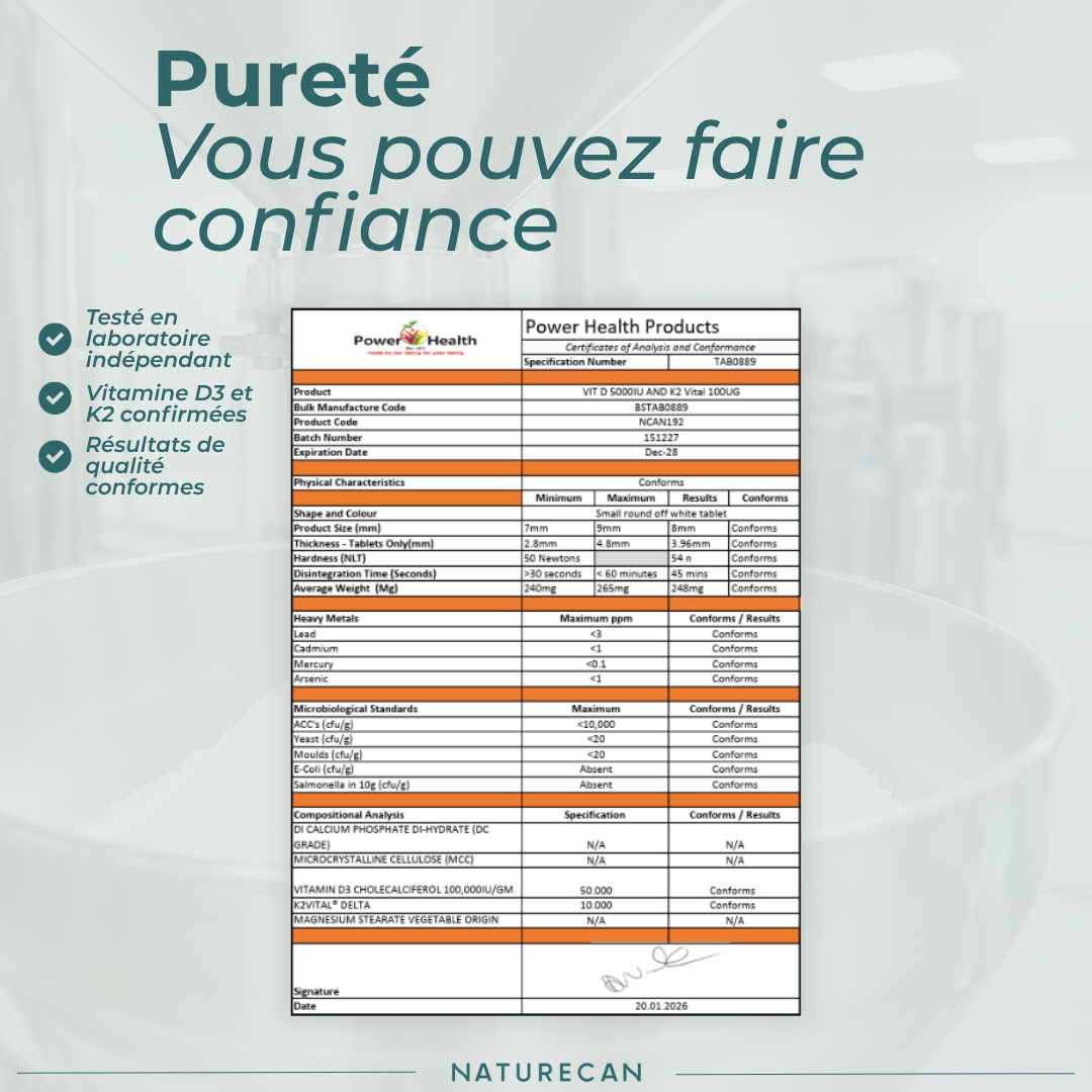 Vitamine D3 & K2 pureté