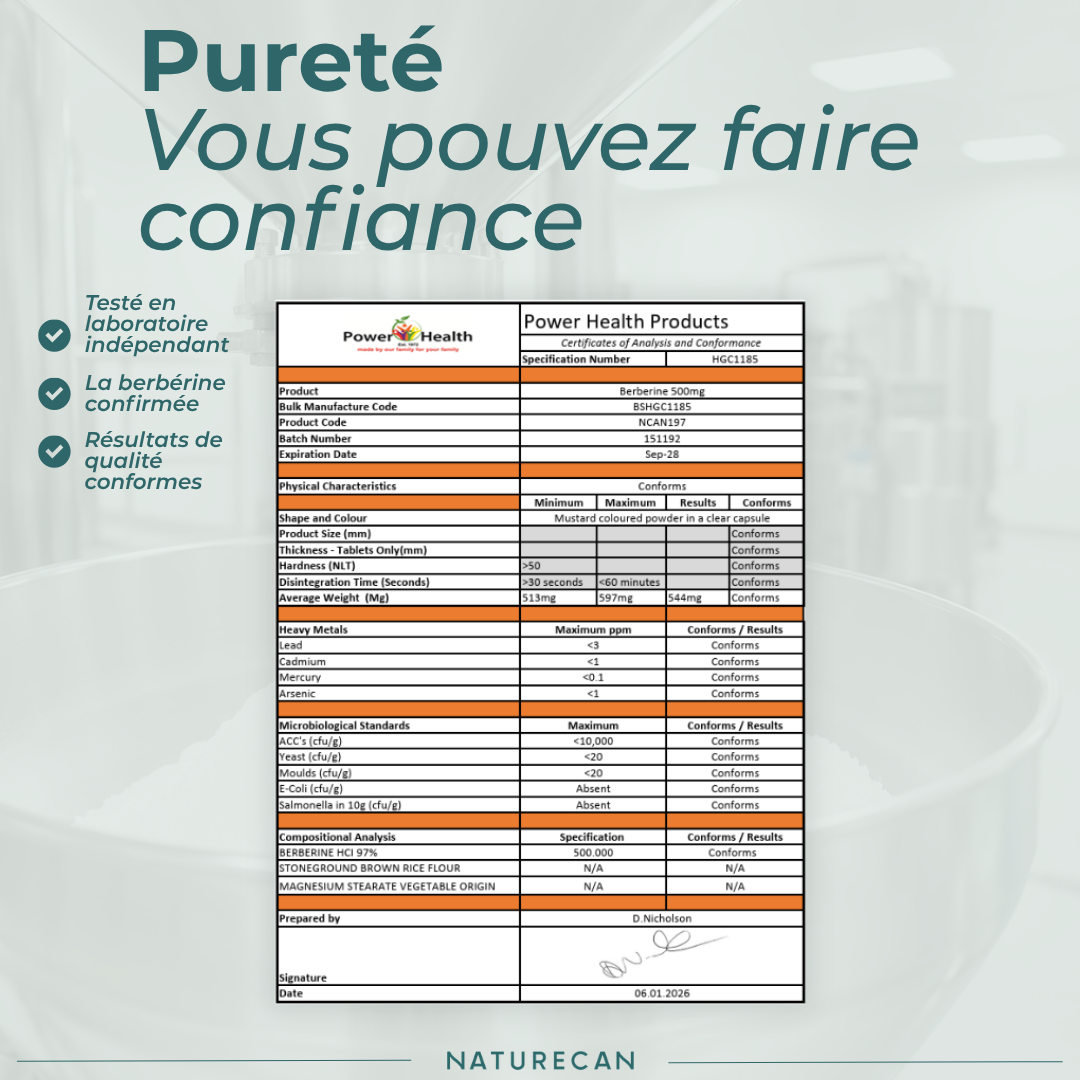 Berbérine pureté